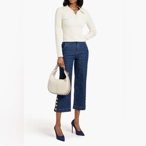 Simkhai | Hyra Buttoned Cropped High Rise Wide Leg Jeans Size 27 NEW Deep Indigo